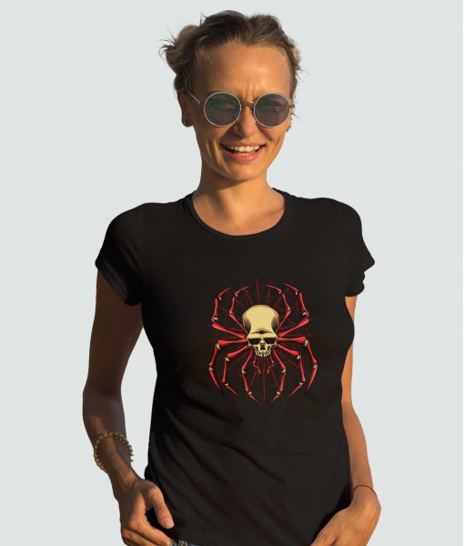 Дамска тениска с щампа Готика Red spider Skull